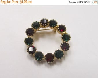 ON SALE Vintage Red and Green Prong Set Rhinestone Pin Item K # 2438