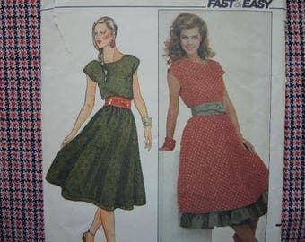 vintage 1980s Butterick sewing pattern 4395 fast and easy misses dress petticoat and sash size 12-14-16