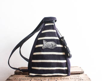 Sailor Backpack 80s Shoulder Bag Blue Striped Hand Bag Womens Pouch Sac A Dos Femme Bleu