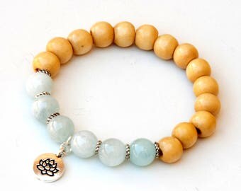 Aquamarine bracelet, lotus bracelet, aquamarine jewelry, spiritual bracelet, handmade bracelets, gemstone bracelets, meditation bracelet