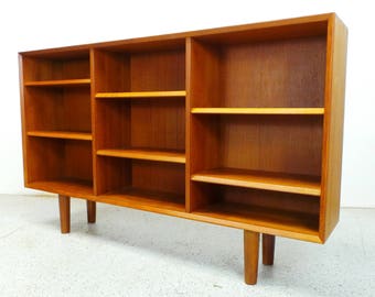 mid century Danish modern teak long display bookcase display shelf cabinet