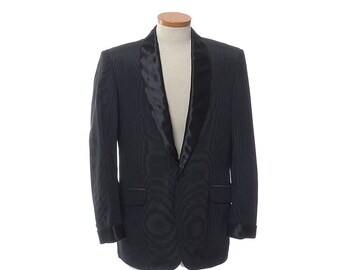 Vintage 60s Mens Psychedelic Black Tuxedo Jacket 1960s Satin Shawl Collar Smoking Rockabilly Rat Pack Lounge Dinner Rocker Jacket / size S