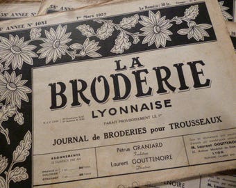 4 French Vintage Embroidery Pattern Magazines. 'La Broderie Lyonnaise.'