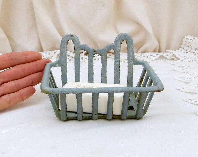 Large Antique Cast Iron Enameled Sky Blue Wall Hanging Soap Holder, French Blue Chippy Enamel Mural Soap Bar Dish, Enamelware Retro Bathroom Large Antique Cast Iron Enameled Sky Blue Wall Hanging Soap Holder, French Blue Chippy Enamel Mural Soap Bar Dish, Enamelware Retro Bathroom