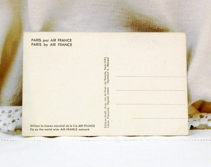 Vintage French 1950s French Black and White Aerial Postcard the Eiffel Tower in Paris, Promotional Gift from the Airline Company Air France