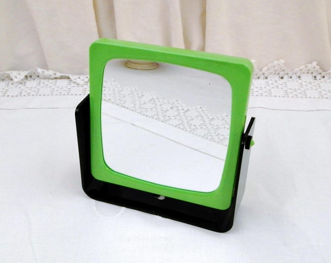 Vintage 1980s Swivel Make Up Vanity Mirror Double Sided with Green and Black Frame Free Standing or Wall Mounted, Bathroom Accessory