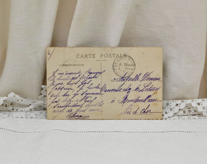 Antique French Postcard Arc de Triomphe the Top of the Champs Elysees in Paris with Horse Carriages and Early Automobile Car Posted in 1910