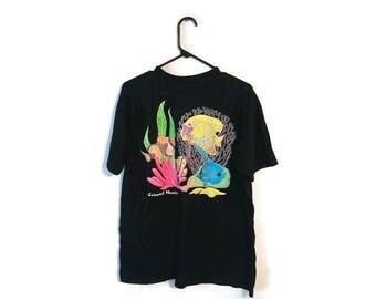 Vintage Cozumel Mexico T-SHIRT Size XL Fish Neon Graphics Black