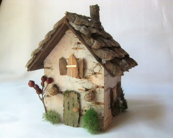 Birch Bark Natural Fairy House with Chimney