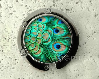 Peacock purse hanger, tabletop purse hanger, purse hanger, purse hook, peacock purse hook, peacock feathers purse hanger, AN143PH
