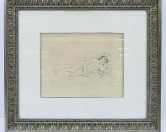 Renoir Etching - Femme Nue Couchee - 1906 - Drypoint Etching - Reclining Nude - Framed - Genuine Pierre Auguste Renoir - 1st Plate Dry Point