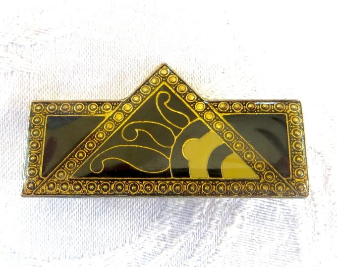 Vintage Art Deco Enamel Brooch, Gold and Black Deco Pin, Vintage Art Deco Jewelry