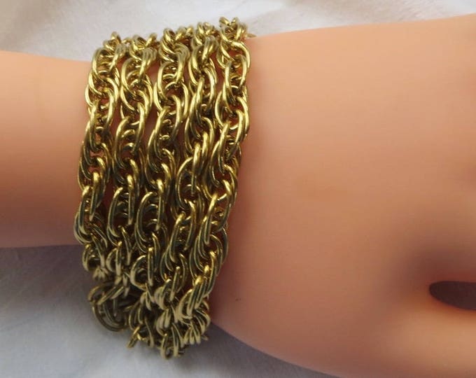 Vintage Chain Link Bracelet, Five Gold Chains, Chunky Statement Bracelet