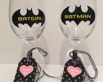 Set of Batman/Batgirl Wine Glasses