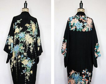 Vintage 1920s - 30s Japanese reversible kimono - 1920s Japanese silk kimono - 20s Kimono - 20s silk robe - 20s flapper robe - Vintage kimono