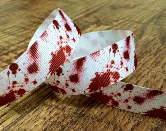 5 yards 7/8 zombie ribbon. The walking dead ribbon, blood splatter ribbon, hairbows, grosgrain ribbon, craft, crafting, sewing, ribbon