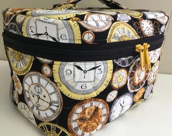 Handmade zippered bag, quilted bag, train case, bridesmaid gift, made in Canada