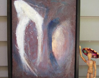 1977 Vintage Modernist Abstract Expressionism Oil Painting Signed Floating Frame WOW!