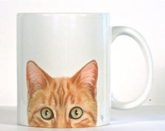 Cat Mug, Orange Tabby Cat Mug, PeekABoo Mug, Personalized Cat Mug, Tabby Cat Gift