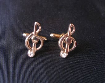 Cufflinks Treble Clef, Swank Cufflinks Musician Vintage Musical Figural Music Note Rhinestone