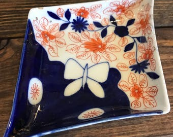Beautiful and vivid butterfly trinket tray, ashtray. Porcelain