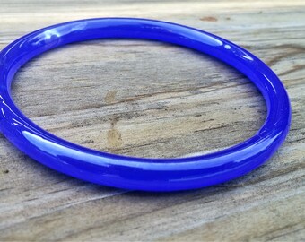 Vintage Fused Glass Royal Blue Bangle Bracelet Solid Glass Color Retro Jewelry
