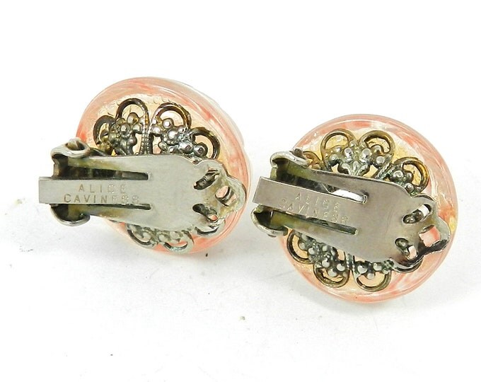 ALICE CAVINESS Signed Clear and Pink Floral Molded Resin Clip Earrings, Alice Caviness Costume Jewelry, High End Collectible Vintage, Gift