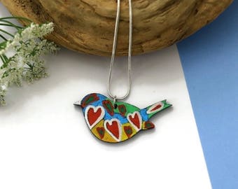 Bird Necklace, Wooden Necklace, Hand Painted Jewelry, Wooden Jewelry, Unique Jewelry, Bird Jewelry, Modern Jewelry, Handmade Necklace