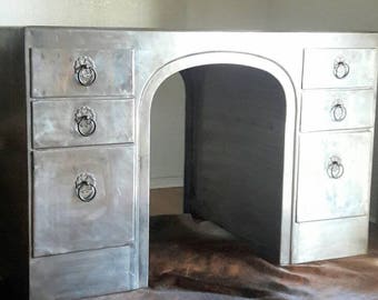 Free Shipping. Vintage Modern Minimalist Industrial Zinc Metal Desk