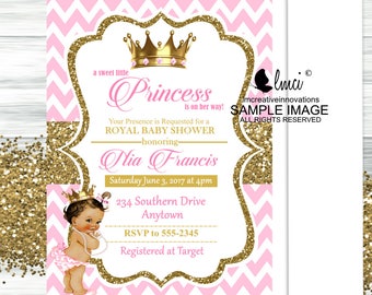 Royal Princess Baby Girl Shower Invitations Pink and Gold