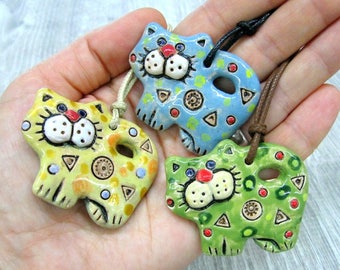 Cat lover gift for cat lady Ceramic art Cat jewelry Kitty necklace large cat pendant clay necklace pottery jewelry animal necklace cat charm
