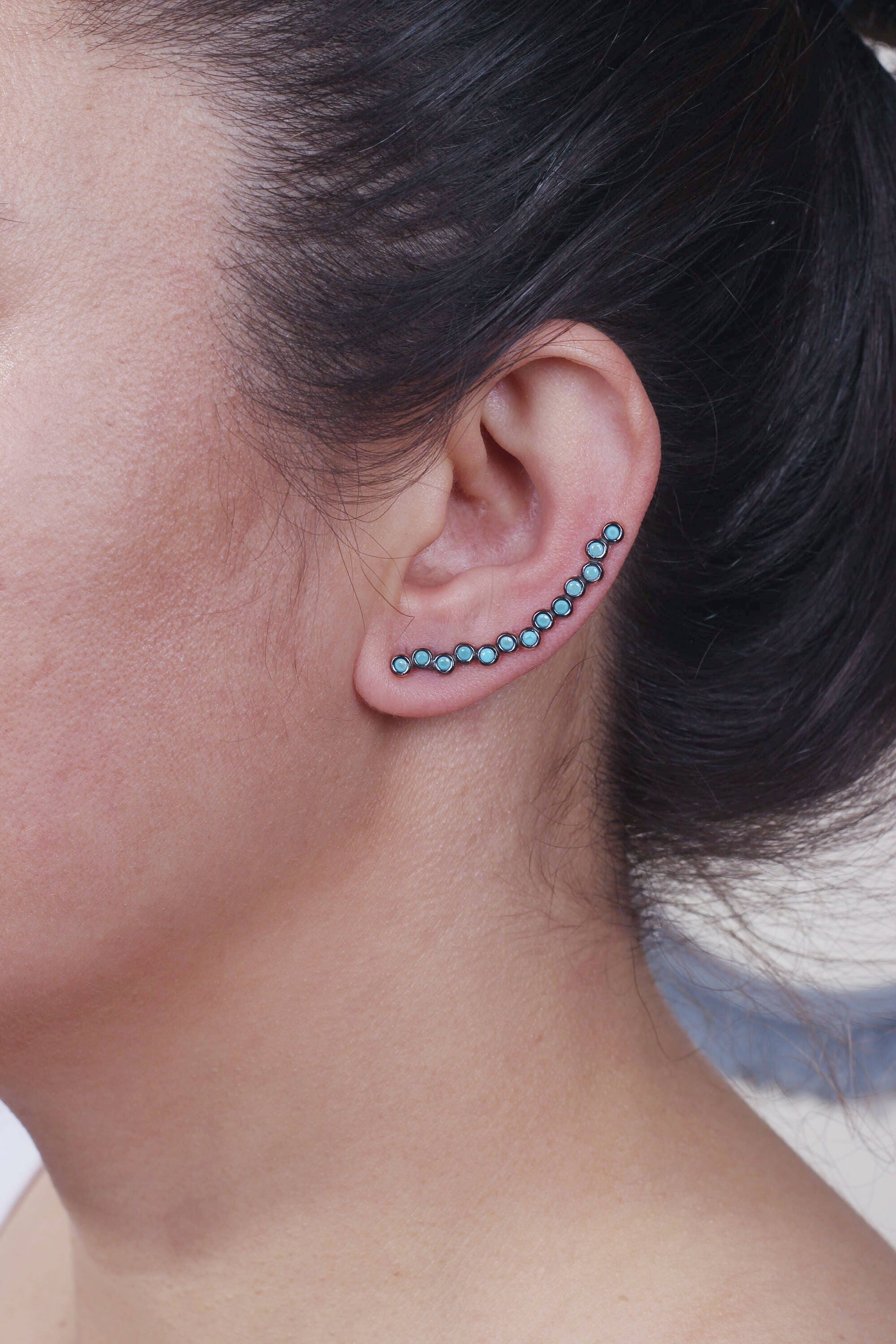 Turquoise Ear Climbers / Ear Crawler/ 925 Sterling Silver