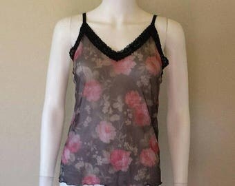 25% off SALE 90s sheer mesh floral print camisole tank top