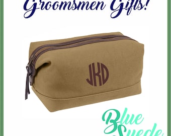 Canvas with Leather Accent Toiletry Bags - Groomsmen Gift | Groomsmen Bag | Military Style | Dopp Bag | Men's Toiletry Bag