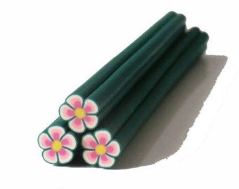 1 x green/pink flower fimo cane