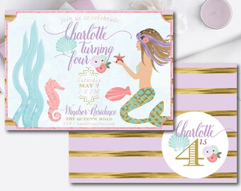 mermaid invitation-mermaid party-purple mermaid-mint mermaid-gold mermaid-pink mermaid-teal mermaid-DIY-digital download-custom invitation