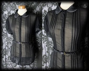 Gothic Black Sheer Peter Pan Collar HEARTBROKEN Blouse 20 22 Vintage Pin Up 50s