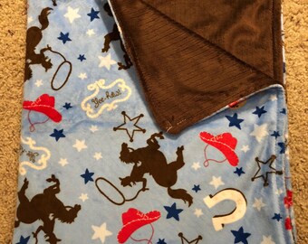 Blue Cowboy Minky Western Blanket