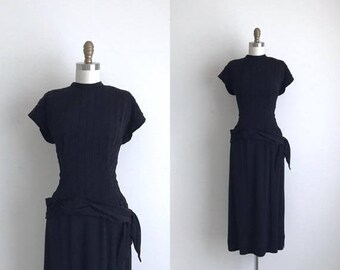 SALE 40% OFF 1940s Dress / Vintage 1940s Cocktail Dress / Black 2-Piece Rayon Dress 24" Waist