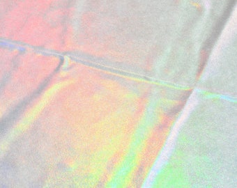 Solid White Flashbulb Holographic Liquid Rainbow Spandex Fabric Unicorn Magical Fairy Kei Decora Festival Opal Rave Iridescent (By the Yard)