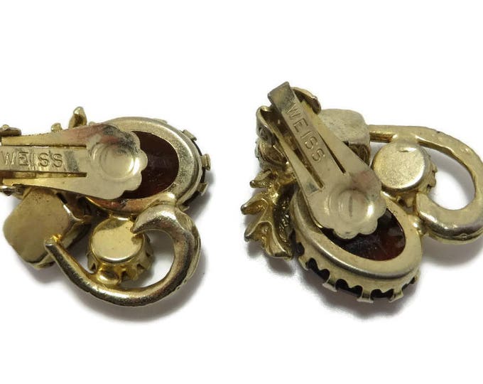 Weiss Amber Rhinestone Earrings - Vintage Amber, Champagne Rhinestone Earrings, Signed Designer Clip-ons, Gift for Her Weiss Amber Rhinestone Earrings - Vintage Amber, Champagne Rhinestone Earrings, Signed Designer Clip-ons, Gift for Her