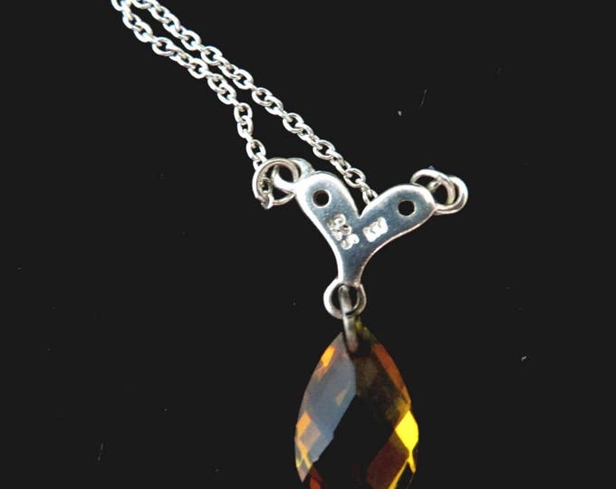 Vintage Citrine Pendant, Sterling Silver Necklace, Faceted Pear Shaped Citrine Sweetheart Necklace