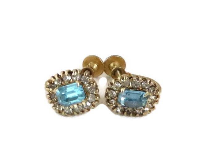 Vargas Rhinestone Earrings - Vintage Blue Rhinestone Screwback Earrings, Gift idea, Gift Box