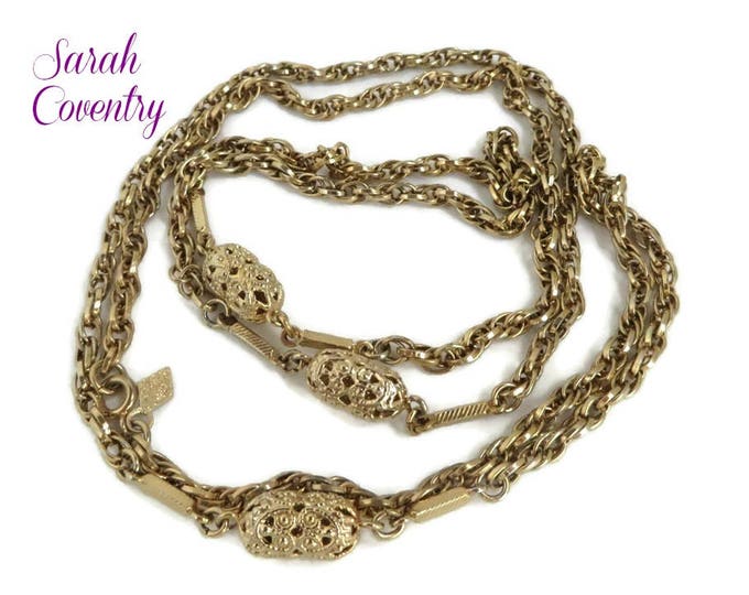 Sarah Coventry Necklace - Vintage Braided Chain Necklace - Gold Tone Beaded Necklace, Gift idea, Gift Box