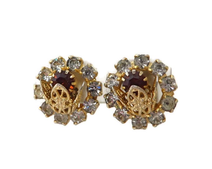 Vintage Rhinestone Earrings - Gold Tone Antique Style Clip-on Earrings, Bridal Jewelry, Gift for Her, Gift Boxed Vintage Rhinestone Earrings - Gold Tone Antique Style Clip-on Earrings, Bridal Jewelry, Gift for Her, Gift Boxed