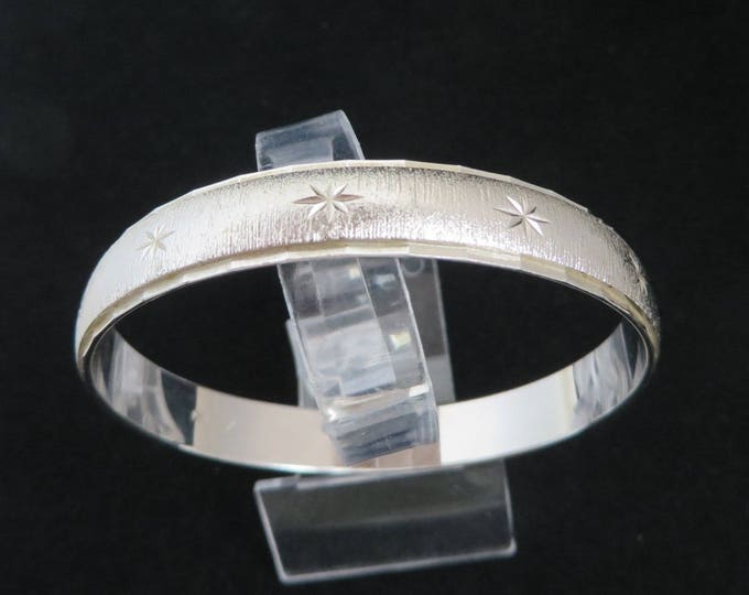 Monet Silver Tone Bangle - Vintage Brushed Silver Tone Stars Bracelet, Gift for Her, Gift Boxed