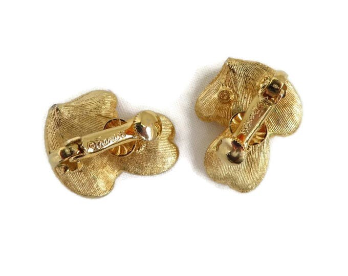 Francois Coro Earrings - Vintage Brushed Gold Tone Leaf Clip-on Earrings, Gift for Her
