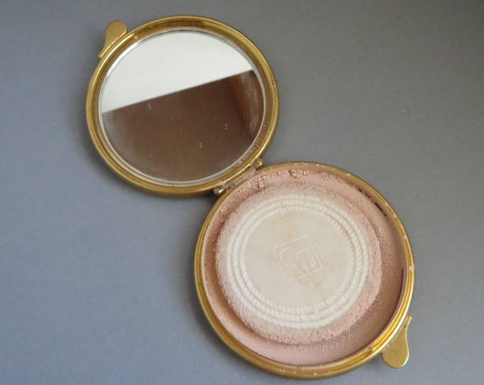 Cover Girl Compact - Vintage Black, Cream Round Mirrored Makeup Case, Collectible Powder Compact