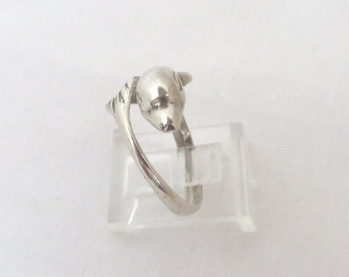 Sterling Silver Dolphin Ring, Vintage Bypass Ring, Dolphin Wrap Ring, Gift for Her, Size 6