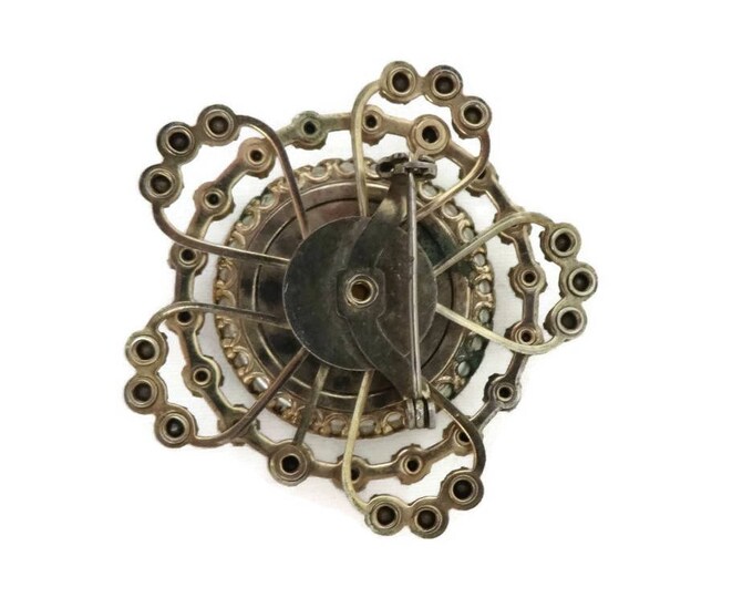 Vintage Faux Pearl Silver Tone Rhinestone Brooch